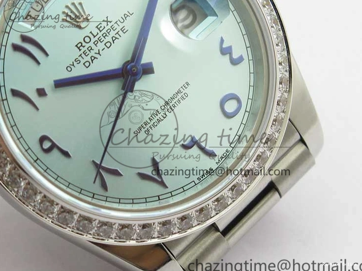 0417 Day Date 40mm SS BP Maker Best Edition Diamond Bezel Blue Dial Arabic Markers On SS Bracelet A Lightweight 2883